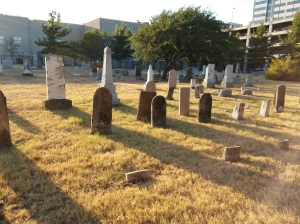 Standing tombstones in the Baccus Cemetery in Plano, Texas.